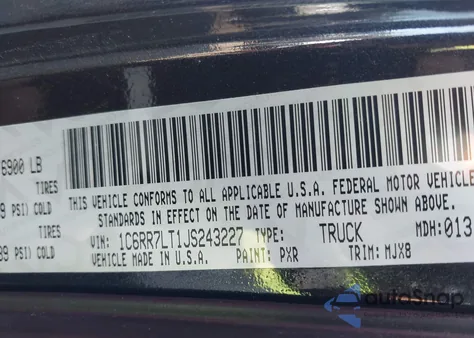 2018 Ram 1500 Big Horn 4X4 5'7 Box z USA, uszkodzony, nr VIN 1C6RR7LT1JS243227